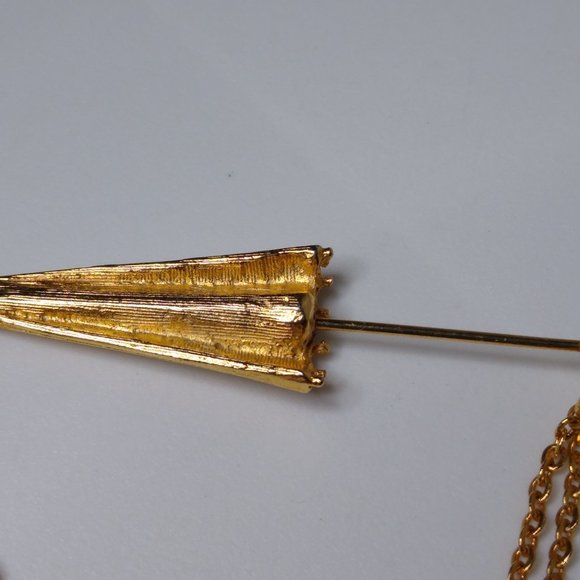 Vintage Closed Umbrella Metal Stickpin Brooch With Chains - Picture 12 of 15